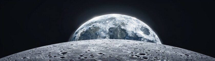 Stunning view of Earth rising over the Moon's horizon, showcasing the beauty of our planet against the lunar surface.