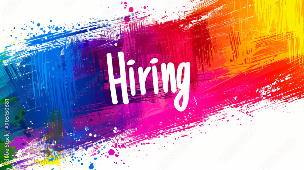 Poster colorful artistic background with brush strokes and splatter featuring the hiring concept