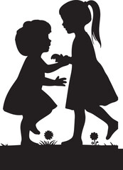 kids playing together outdoor silhouette vector illustration on white background