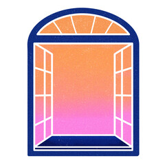 Surreal window png sticker, gradient sky, transparent background