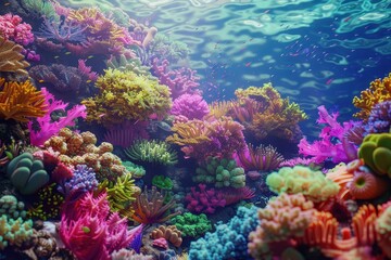 Obraz premium A Vibrant Underwater Scene with Colorful Coral Reefs and Fish