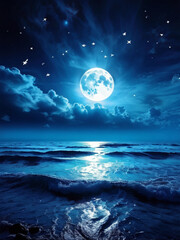 Fototapeta premium Celestial Full Moon over Dreamy Ocean