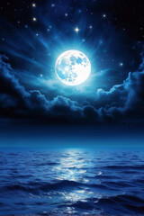 Celestial Full Moon over Dreamy Ocean