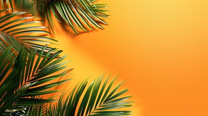 Fototapeta premium Tropical Palm Leaves on Orange Background