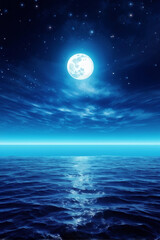 Celestial Full Moon over Dreamy Ocean