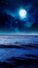 Celestial Full Moon over Dreamy Ocean