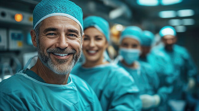 Surgeons celebrating successful surgery in hospital