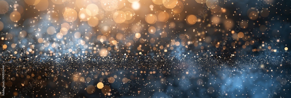 Poster golden and blue bokeh light particle background perfect for events and enchanting atmosphere
