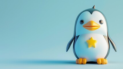 Obraz premium A cute cartoon penguin on a light blue background.