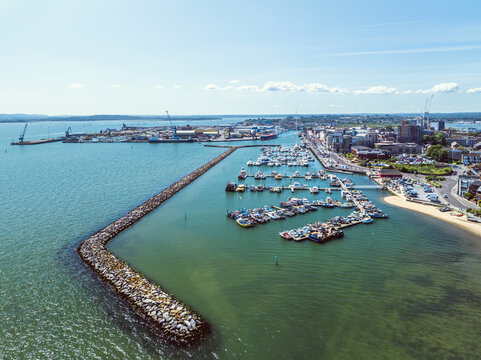 Harbour and Marina over Poole Quay from a drone, Poole, Dorset, England