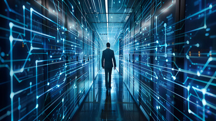 Businessman with virtual cyber security technology,Businessman protecting personal data,virtual screen interfaces,cyber security,virtual screen for security technology concept, icons,Ai