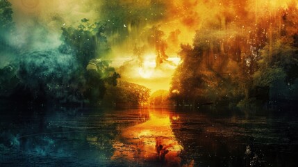 194. Muddy Trails, movie style, vibrant hues, abstract shapes, eye level, bright light, smoke, reflections,