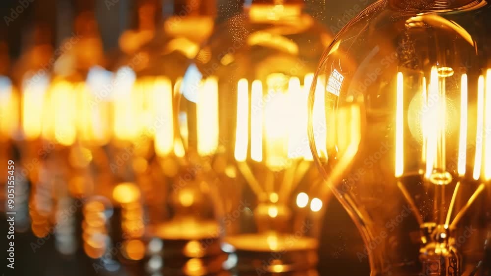 Poster bunch of yellow led bulbs with bokeh effect creating warm light.