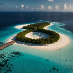 Obraz premium the Maldives, Crystal-clear waters reflect the vibrant colors of the sky, while lush foliage surrounds pristine white sand beaches