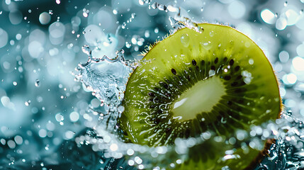 kiwi with water splash