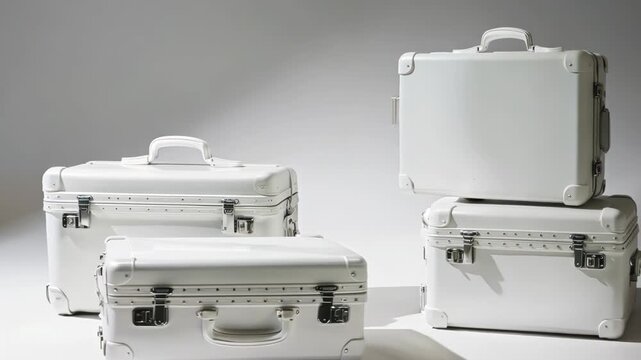 A collection of hard-shell suitcases in a variety of sizes, suitable for travel or storage needs. The set includes multiple pieces that can be stacked securely for efficient use of space.