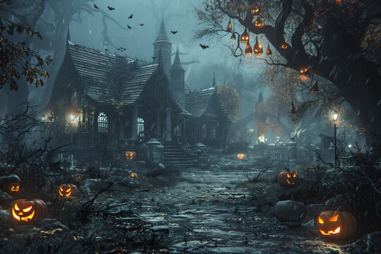  Eerie halloween night setting with a chilling atmosphere for a haunting scene