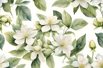 Watercolor mock orange flowers white background, AI Generated