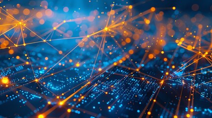 Three-dimensional digital render with a blue and orange color