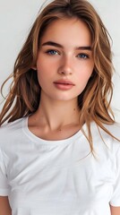 Fototapeta premium Portrait of a beautiful young woman with long blond hair and blue eyes