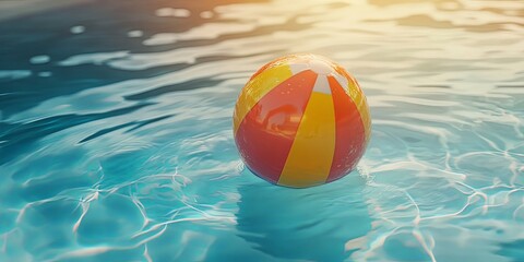 Colorful Beach Ball Floating in Sunlit Pool