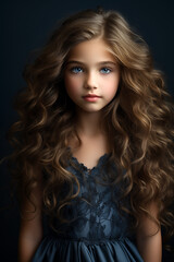 Fototapeta premium Studio portrait of cute curly little teen girl. Portrait of a beautiful little girl