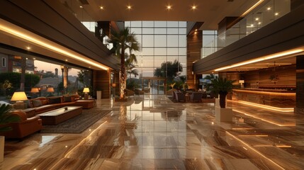 Fototapeta premium A luxurious hotel lobby with modern decor and 