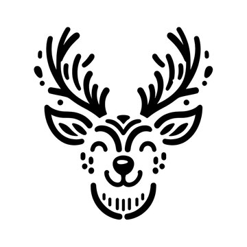 recommend clip art: a simple Christmas reindeer head, smile, black line stencil artwork isolated on white background PNG