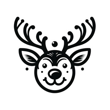 recommend clip art: a simple Christmas reindeer head, smile, black line stencil artwork isolated on white background PNG