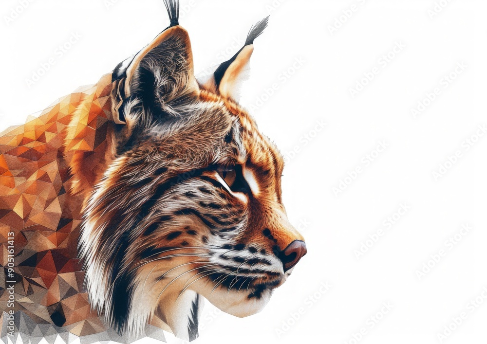 Canvas Prints Close-up profile portrait of a lynx rendered in a polygonal style, showcasing its natural colors and fur patterns