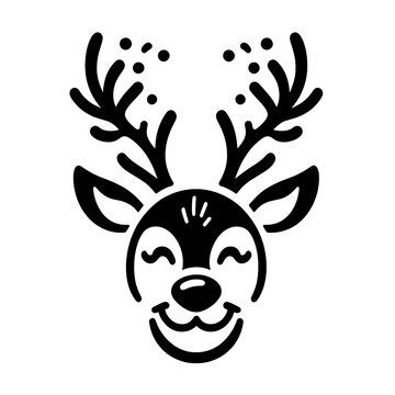 recommend clip art: a simple Christmas reindeer head, smile, black line stencil artwork isolated on white background PNG