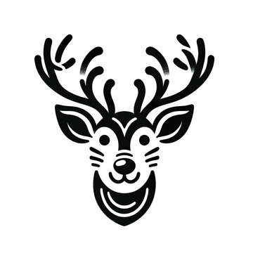recommend clip art: a simple Christmas reindeer head, smile, black line stencil artwork isolated on white background PNG