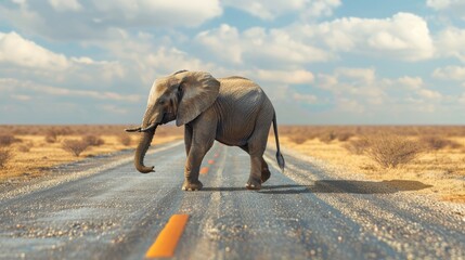 A cute elephant crossing a road
