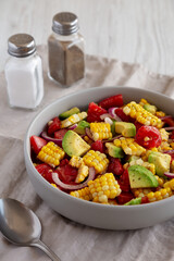 Healthy Fresh Corn Salad in a Bowl, side view.