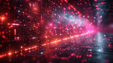 Futuristic Technology Abstract Background With Glowing Lines, Dots And Spheres. 3D Illustration