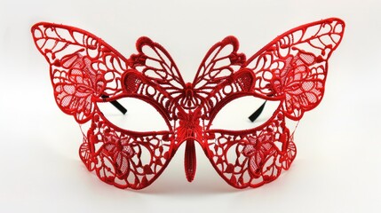 Elegant Red Lace Masquerade Mask with Butterfly Design for Costume Parties and Events