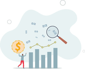 Financial market, investment earning or money management analysis, economic growth, stock exchange market report concept.flat design.illustration with people.