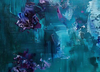Abstract background wallpaper, painting of a teal and blue textured background, Oil paint strokes, hints of purple and green, canvas texture