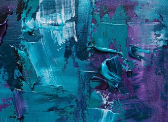 Abstract background wallpaper, painting of a teal and blue textured background, Oil paint strokes, hints of purple and green, canvas texture