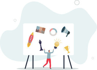 Marketing plan, strategy planning to launch product, innovation or idea to develop plan, promotion and advertising, analyze data for success concept.flat design.illustration with people.