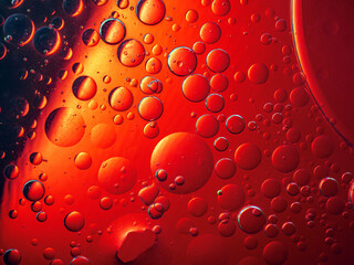 Abstract Background Red oil Macro Colorful artistic of oil drop floating on the water. macro red bubble oil of wallpeper, fizzyness bubble concept