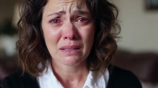 Distressed Woman Crying Indoors