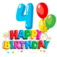 Number four and happy birthday inscription