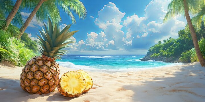 Pineapple on a Tropical Beach Paradise