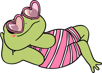 Retro Groovy Summer Frog Vintage Vibrant Bold Cartoon in Swimming Suit