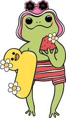 Retro Groovy Summer Frog Vintage Vibrant Bold Cartoon in Swimming Suit