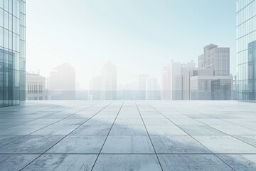 Fototapeta premium Empty Rooftop Terrace with Cityscape View