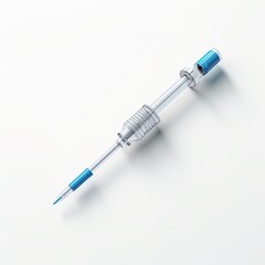 Fototapeta premium The syringe displays a black plastic body, glass barrel with markings, and sharp metal needle. Luer-Lok connection ensures precise injections. Perfect for medical visuals.