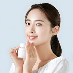 Smiling Woman Holding a Skin Care Product