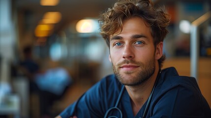 Obraz premium An Aspiring Young Medical Professional Poses Confidently in a Hospital Setting